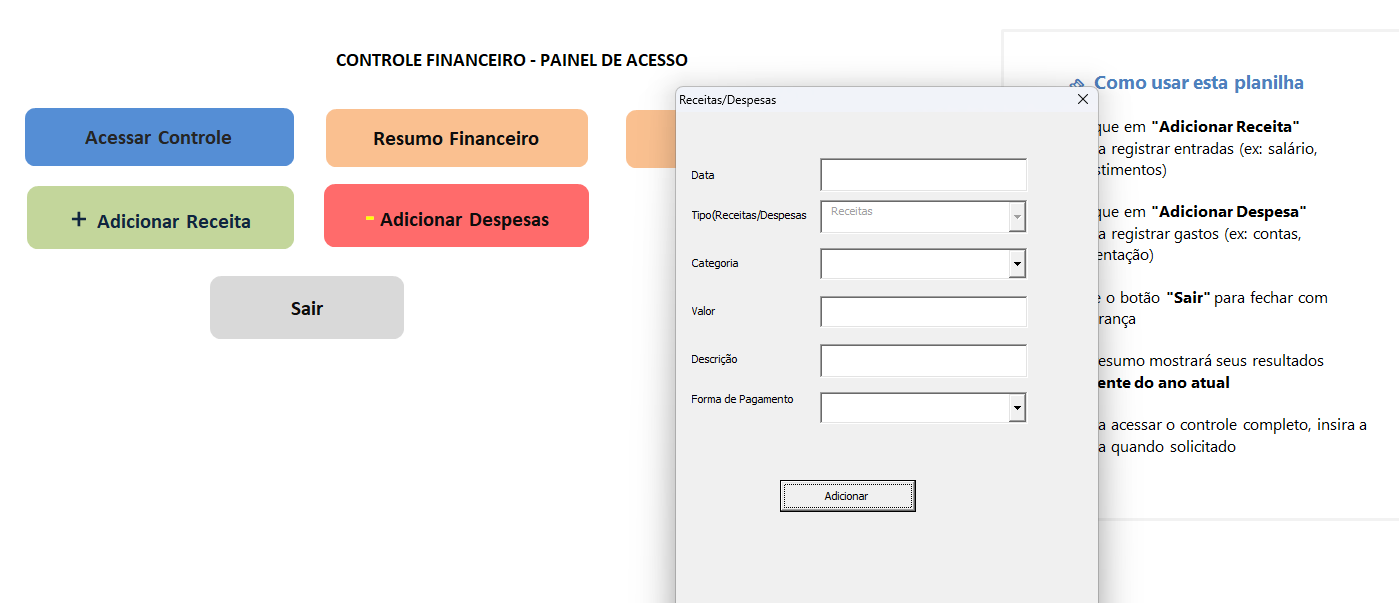 Formulário de lançamento